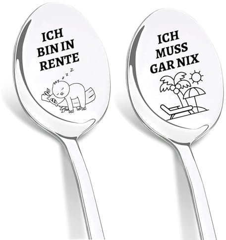 DIKARIYA Ruhestand Geschenke für Männer Frauen, Kaffeelöffel mit Gravur ICH Bin IN Rente, ICH MUSS GAR NIX, Rente Geschenke für Kollegin Kollegen Renteneintritt Rentner Pension Mann Abschiedsgeschenk