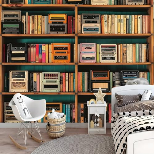Vlies Vintage Bücherregal Fototapete 150x105cm Wandkunst Tapete für Büro Kindergarten Wohnzimmer Home Decor Poster Dekoration