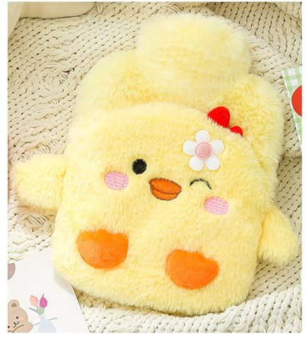 YYAOGAGNG Hot Water Bottle with Fluffy Cover, 2-in-1 Water Bag for Cold & Hot Compress for Sleeping and Feet (Yellow)