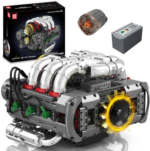 Mould King 10181 Technik Boxermotor Blockbausatz, 6-Zylinder Flat Motor Bausatz Auto Klemmbausteine Technik Modell Enthält Motor und Batteriekasten als Spielzeug/Geschenk/Sammlerstücke (2375 Teile)