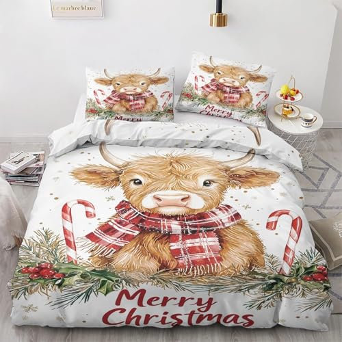 YZQGLHP Bettwäsche 200x200 Yak Bettbezug Neujahr Bettwäsche Set Yak Bettbezüge und 2 Kissenbezug 80x80 cm, Weich Mikrofaser 3 Teilig Set mit Reißverschluss