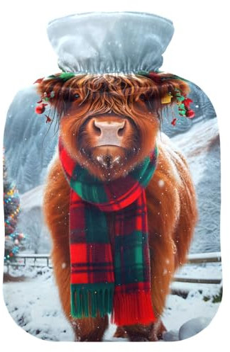 Wärmflaschen mit schönem Kuh-Schal, mit weichen Bezugsfüßen und Bettwärmer, Wärmbeutel für Fußbettwärmer, Schmerzlinderung, 2 l