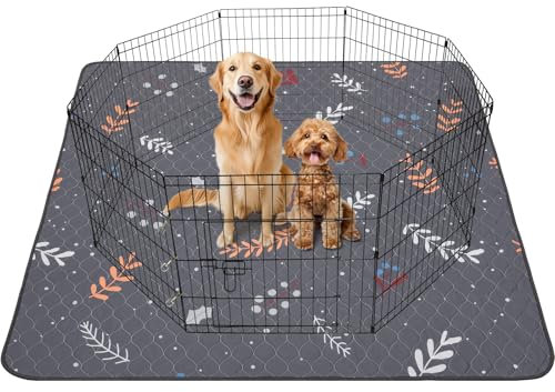 PICK FOR LIFE Washable Pee Pads for Dogs 2 Pack Washable Puppy Pads Absorbent Reusable Whelping Pads Non-Slip Dog Mat with Plant Print for Floor Protector Potty Training Grey 122x122cm