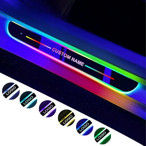 Celtty Custom Wireless LED Car Door Sill Lights with Logo & Text, Personalized Magnetic Car Door Welcome Courtesy Lights, 7 Lighting Colors, Auto-Sensing, For All Car Models