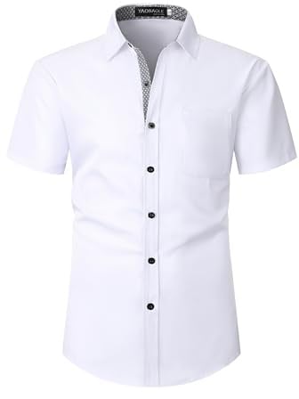 YAOBAOLE Chemises Homme Manches Courtes Casual Business Formelle Chemise Mariage Habillée Hommes Regular Fit Blanc XL