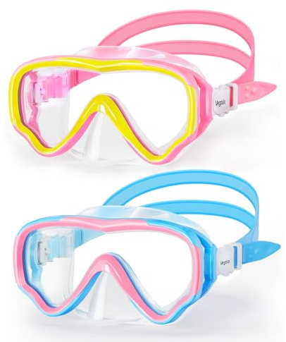 VegoVia 2 Pack Kids Swim Goggles with Nose Cover 6-14, Kids Pool Goggles for Swimming 8-14 4-7 Girls Boys Youth Toddler, Anti Fog No Leak UV Protection Clear Diving Swim Mask Underwater Wide View