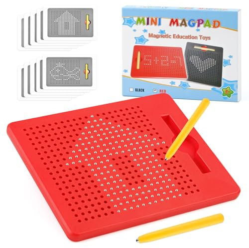 Magique Planche à Dessin Tableau Magnétique avec 2 stylos magnétiques, Ardoise Magique Tablette Dessin Enfant Jouet Educatif pour 3 Ans et Plus, 21.5x17.5 cm, Rouge