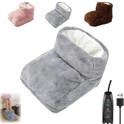 Feet Warmer for Car, Electric Heated Foot Warmers for Men Women, USB Rechargeable Soft Plush Heated Foot Warmer, Cozy Foot Heated Foot Pouch (Temperature Control Type-Gray)
