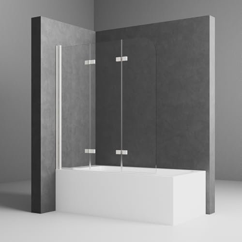 Duschwand für Badewanne 130x140cm weiß Duschwand 3-teilig Faltbar Duschabtrennung Badewanne mit 6mm NANO ESG-Glas Badewannenaufsatz