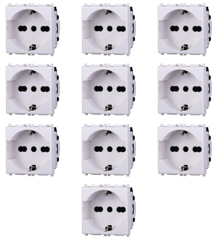 10 MODULI SCHUKO, BIANCO, COMPATIBILE CON VIMAR PLANA, PRESA 220V 230V 10A 16A, STANDARD TEDESCO, MODULI E FRUTTI 100% COMPATIBILI, MATERIALI DI ALTA QUALITA'