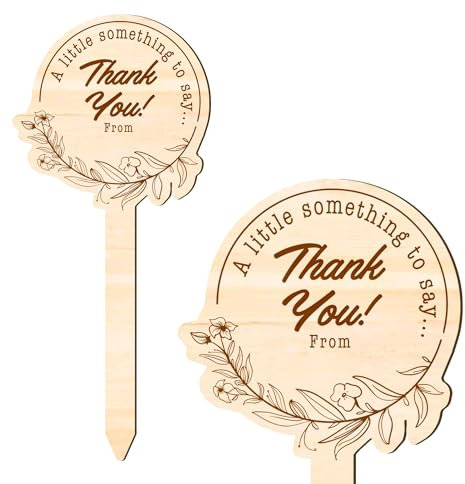 A Little Something to Say Thank You - Wooden Plant Tag: Personalised Teacher Gift, Teachers, Mentors & Loved Ones – Floral Birchwood Pot Plant Marker – Rustic Garden Label