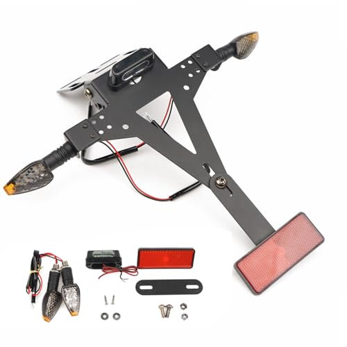 Letgoing Universal Motorrad Nummernschildhalter mit E50 LED Licht & Blinker Verstellbarer Winkel Für CB650R CBR650R YZF R1 R3 R6 R25 MT07 Z800 Motorrad Nummernschildhalter aus Aluminium (Mit Blinker)