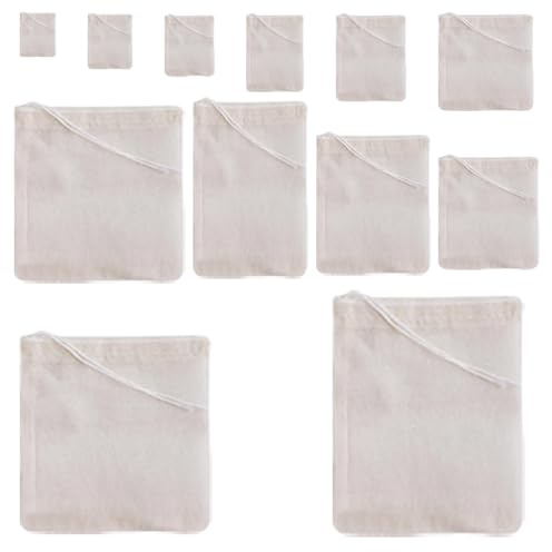 WYAN 12 Different Sizes Cotton Muslin Bags, Spice Bags for Cooking, Filter Bag for Tea, Cotton Nut Milk Bag, Small Cheesecloth Bags for Cooking, Soup, Tea Coffee Filter, Spice Storage