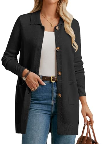 GRACE KARIN Damen Strickjacke Lang Herbst Warm Langarm Cardigan mit Taschen