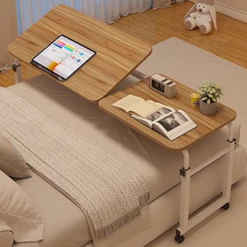 Table de lit Mobile avec roulettes, Table d'ordinateur avec roulettes, Bureau multifonctionnel, Table médicale roulante avec roulettes, Bureau au-Dessus du lit(Color:bois foncé)