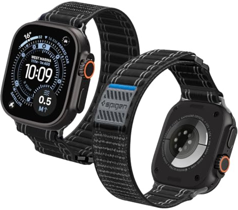 Spigen Cinturino base in Tessuto con chiusura a strappo Progettato per Apple Watch Ultra 3/2/1 49mm, Series 11/10 46mm, Series 9/8/7-4/SE 45mm, 44mm - Nero