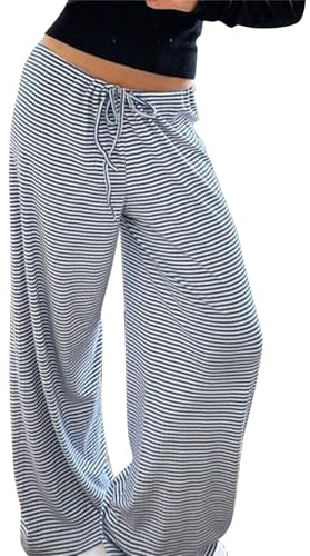 Damen Milk-Seide Gebürstete Low-Rise Lounge-Hose mit Streifendruck, elastischer Kordelzug, Freizeithose für Zuhause, Entspannung, leichtes Yoga und gemütliche Wochenenden