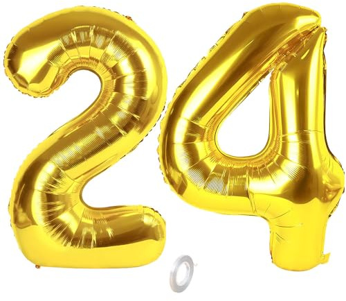 Balorise 40 Pouces Aluminium Ballon Géant Or Chiffre 24/42, Gonflable Hélium, Grand Numéro 0-9, 10-100 (101cm), Décoration de Doré Foil Ballons pour Fête d'anniversaire et Mariage