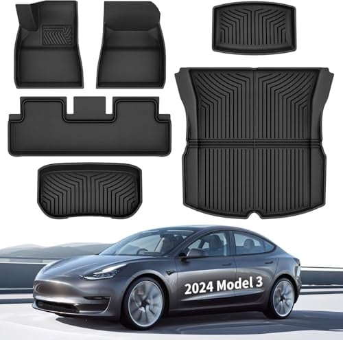 YITAHOME Tesla Model 3 Highland Fußmatten 6 Stück Allwetter Kofferraummatte Hochwertiges Tesla Zubehör für Tesla 3 Highland 3D wasserdichte Gummimatten Bodenbeläge Set