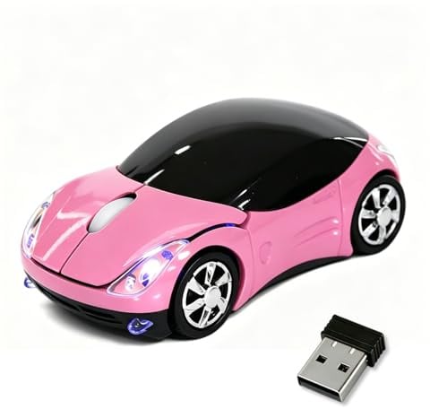 Mini mouse wireless rosa per auto, 1600 dpi, 2,4 G, wireless, con ricevitore USB, mouse per auto, per PC, laptop, tablet, Win XP/Vista/7/ME/2000/Mac OS, idea regalo per donne e ragazze