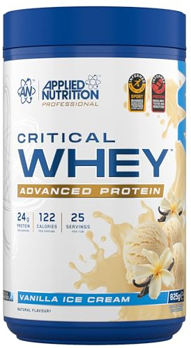 Applied Nutrition Critical Whey Protein Powder – 24g Protein per Serving, High Protein Powder, Protein Shake with BCAAs & Glutamine – Muscle Growth & Recovery (825g - 25 Servings) (Vanilla Ice Cream)
