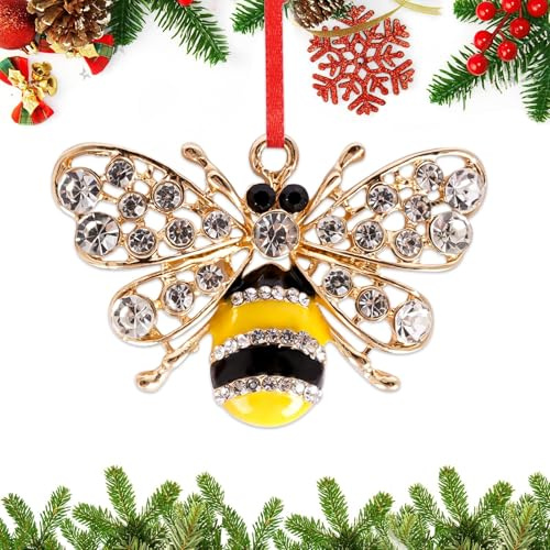 Bienen Anhänger, Biene Ornament, Weihnachtsbaumschmuck, Weihnachtsdeko, Christbaumschmuck, Weihnachten Deko für Drinnen Advent Weihnachten Zuhause Party Geschenk (Gelb)