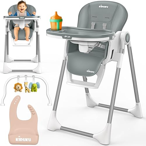 KIDUKU® Hochstuhl Baby 3in1 mit Neugeborenenaufsatz + Lätzchen, Aktivitätsbogen & Tisch | Kinderhochstuhl klappbar mit Liegefunktion | Kombihochstuhl höhenverstellbar | mitwachsend 0-36 Monate