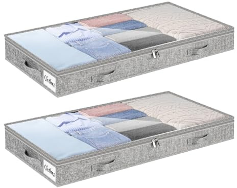 Ylinwtech 2 Stück Faltbare Unterbett Aufbewahrungsbox, waschbar Leinen Lagerbehälter für Kleidung, Bettwäsche, Bettdecken und Steppdecken, 100 x 50 x10 cm