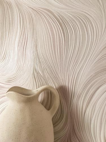Newroom Vliestapete Rosa Linien Wellen Schlafzimmer Modern Boho Tapete | zartes Relief mit Schimmer und 3D-Optik, sandartige Struktur, Wandtapete, Mustertapete, Altrosa, für Wohnzimmer und Flur