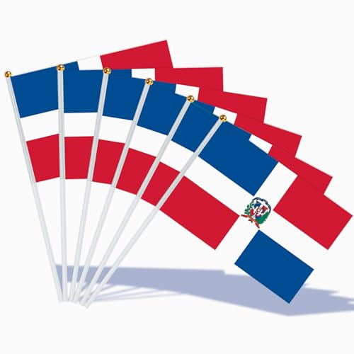 AhfuLife Bandera de Mano República Dominicana, 30 Piezas Bandera República Dominicana Pequeña con 30cm Palo para Decoraciones de la Copa Mundial, Copa Europea, Eventos Deportivos, Día Nacional