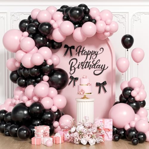 Kit d'arche de ballons roses et noirs, 127 pièces, ballons roses et noirs pour décoration de fête prénatale ou d'anniversaire