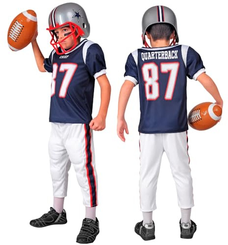 CARTOON Costume Giocatore Football Americano Bambino con T-Shirt e Pantaloni Imbottiti Travestimento Sportivo Realistico per Carnevale Feste a Tema Eventi Scolastici e Giochi di Ruolo