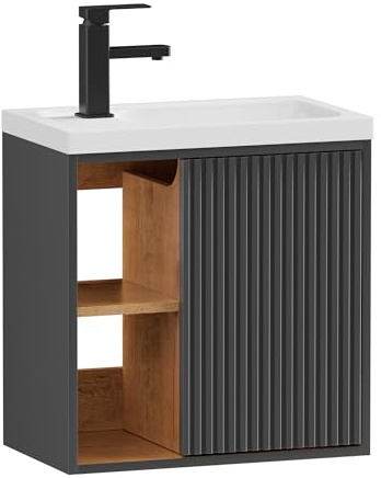 UEV Waschtisch mit Unterschrank hängend,Waschtisch kleine, Dunkelgrau | Waschbecken mit Wasserhahn, Waschtischunterschrank, Waschplatz ausreichend Stauraum,Badmöbel Set für Badezimmer Gäste-WC