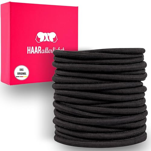 HAARallerliebst Haargummi Damen dick, 20 Stück schwarz für dunkles Haar | Dicke Haargummis 4,5 mm, nahtlos für Zopf und Dutt – Zopfgummi ohne Metall mit starkem Halt, Hair Ties für Damen