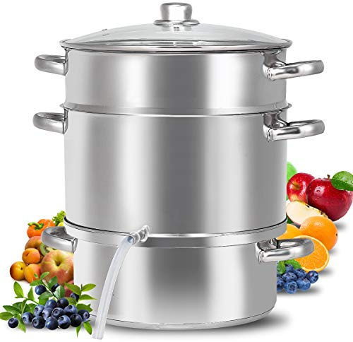 11 Quart Lebensmittel-Dampfgarer, Edelstahl-Entsafter, Dampfgarer für Obst und Gemüse, Dampfgarer mit Glasdeckel, Schlauch mit Klemmschlaufengriffen, perfektes Kochgeschirr für Zuhause und Küche
