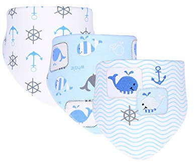 Baby Dreieckstuch Lätzchen, Fansu 3er Set Halstücher Multifunctional Saugfähig Weich Spucktuch Baumwolle Druckknopf Kleinkinder Unisex Designs (Wal)