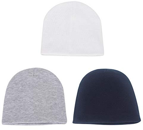 MK MATT KEELY - Cappellini per Neonati, in Cotone, 0-3 Mesi, Navy + Grigio Chiaro + Bianco