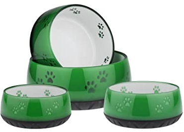 EHASO Hundenapf mit Pfötchen - Futter- und Trinknapf für kleine und große Hunde (1800ml, Grün)