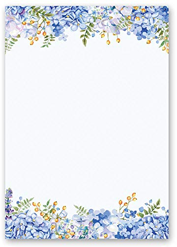 Briefpapier Blumen & Blüten BLAUE HORTENSIEN - DIN A5 Format 100 Blatt - Paper-Media