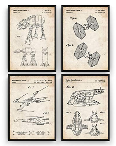 Star Wars Patent Poster - Set Of 4 - Fan Gift Art Prints Vintage Blueprint Retro Wall Decor - Frame Not Included