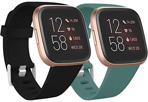 Ouwegaga Cinturino compatibile con Fitbit Versa Cinturino Fitbit Versa 2 Cinturino Cinturino di ricambio in silicone compatibile con Fitbit Versa/Versa Lite, Donna Uomo Piccolo Nero/Pineta