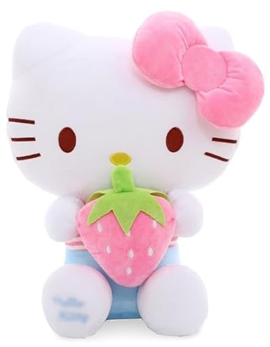 Zaloife Plüschtier Katze, Kuscheltier Katze Erdbeeren 30 cm, Kitty Stofftier Plüsch, Plush Weiß Puppe Geschenk für Kinder