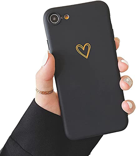 DEFBSC Case for iPhone SE 2022(5G) / iPhone SE 2020 / iPhone 7 / iPhone 8, Fashion Cute Love-Heart Shape Silicone Case Shockproof Soft TPU Back Cover Protective Case with Heart Pattern - Black