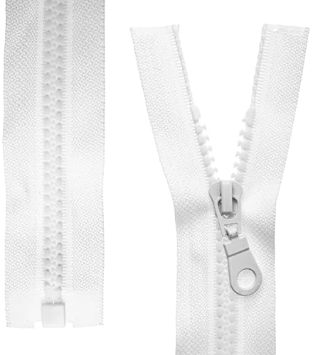 Teilbarer Reißverschluss, 2 Stück, 60 cm Schienenlänge, in Weiß, 1-Weg offenes Ende #5, 5,75 mm Schienenbreite, 34 mm Bandbreite, Ersatz Reissverschluss Kunststoff, Kunststoffreissverschluss # 5