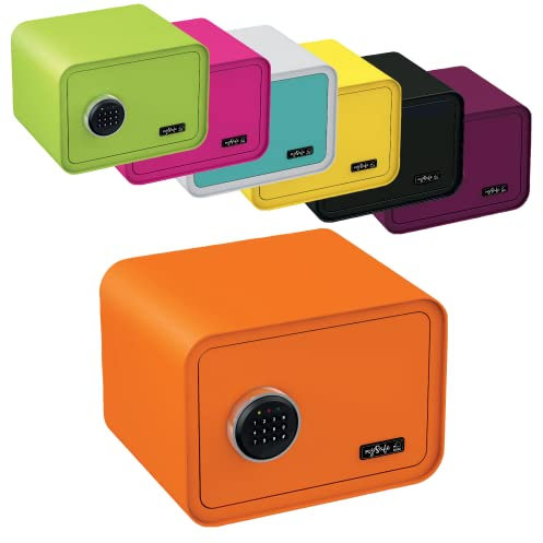 mySafe 350 Code | Elektronischer Tresor mit Zahlenschloss | 35x35x28cm | Design Safe | Möbeltresor | Stahltresor Doppelbolzenverriegelung | Alarm und Notschlüssel | Wand- Bodentresor | Farbe Orange