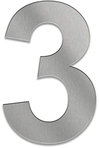 Tomtec Hausnummer aus Edelstahl in verschiedenen Größen und 4 Farbtönen (Edelstahl, Anthrazit, Schwarz, DB703) Zahlen 0-9; Buchstaben: a-f (50 cm, 3)