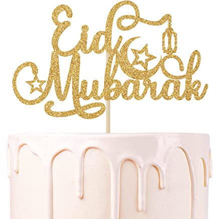 Gold Glitter Eid Mubarak Tortenaufsatz - Eid Mubarak Feier Dekorationen Ramadan Festival Jahrestag Party Supplies