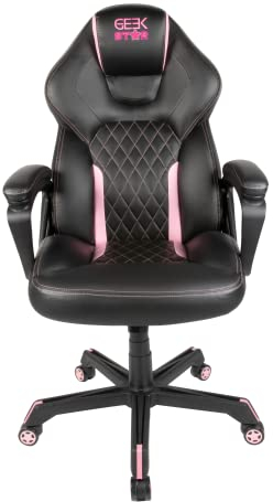 Konix Geek Star Chaise de Bureau Gaming Onyx - Inclinaison siège 15° - Hauteur réglable - Cuir polyuréthane - Noir et Rose