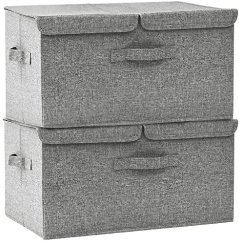 vidaXL 2x Aufbewahrungsbox Spielzeugkiste Spielzeugbox Stoffbox Faltkiste Faltbox Regalkorb Kiste Korb Box Organizer Stoff 50x30x25cm Grau