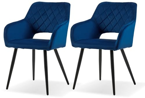 CLIPOP Esszimmerstühle, 2er Set, Polsterstühle mit Armlehnen, Metallbeine, Samtbezug, Samt Blau, bis 150 kg belastbar, für Arbeitszimmer, Wohnzimmer, Schlafzimmer (2er, Samt Blau)